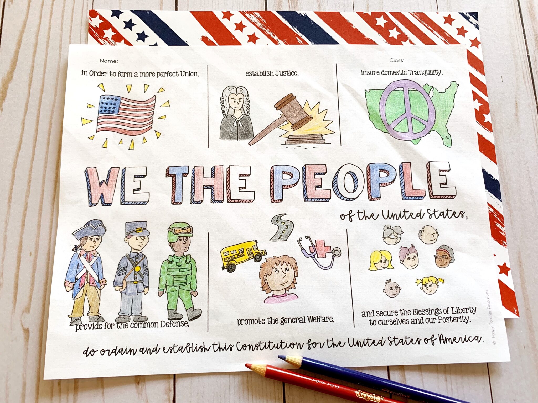  we the people preamble to the constitution one pager activity happy
