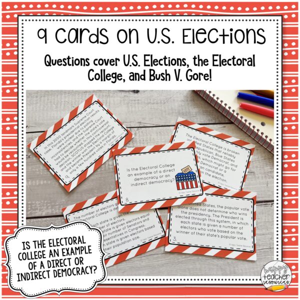 Elections task cards thumbnail says that there are 9 cards on U.S. elections.