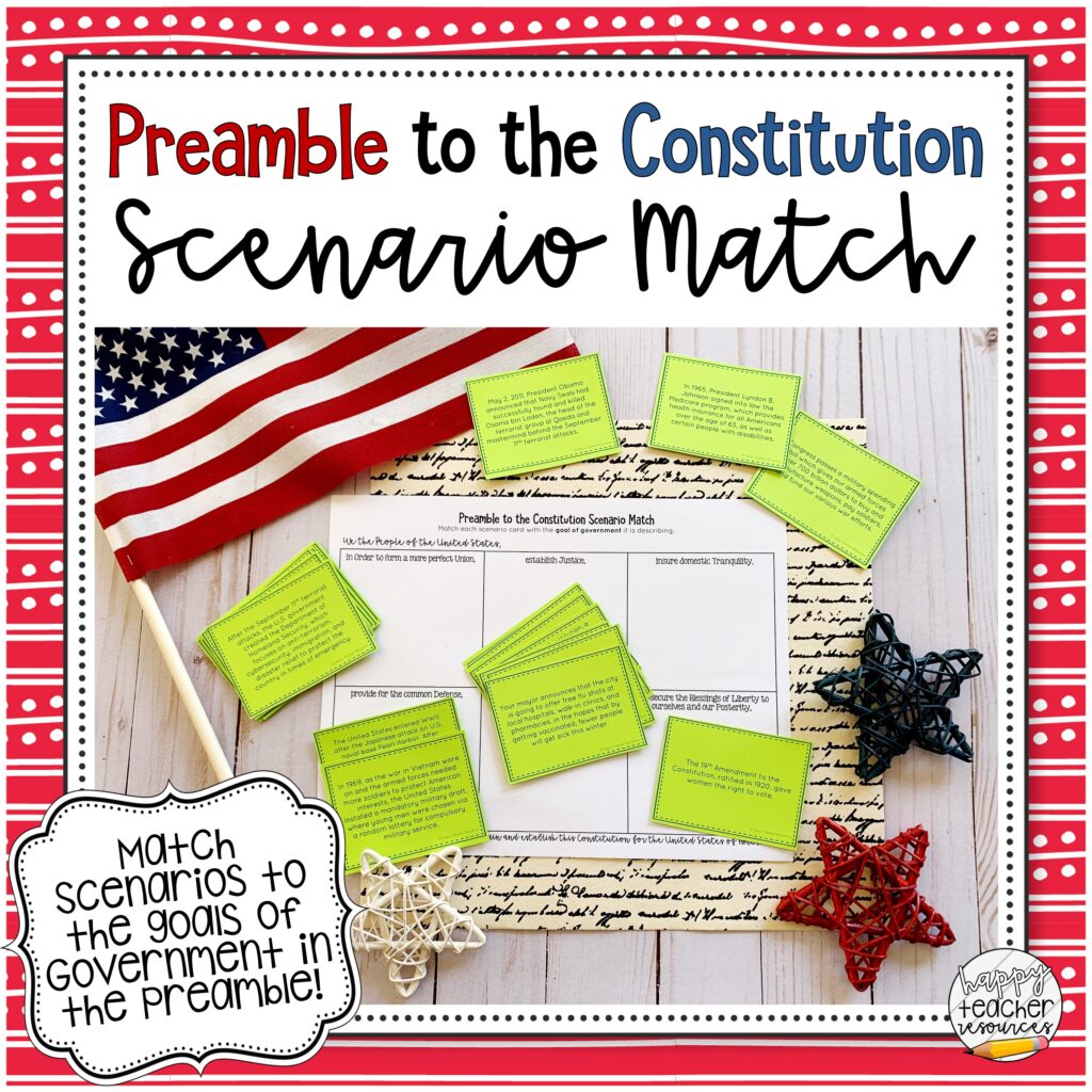 we the people preamble to the constitution one pager activity happy