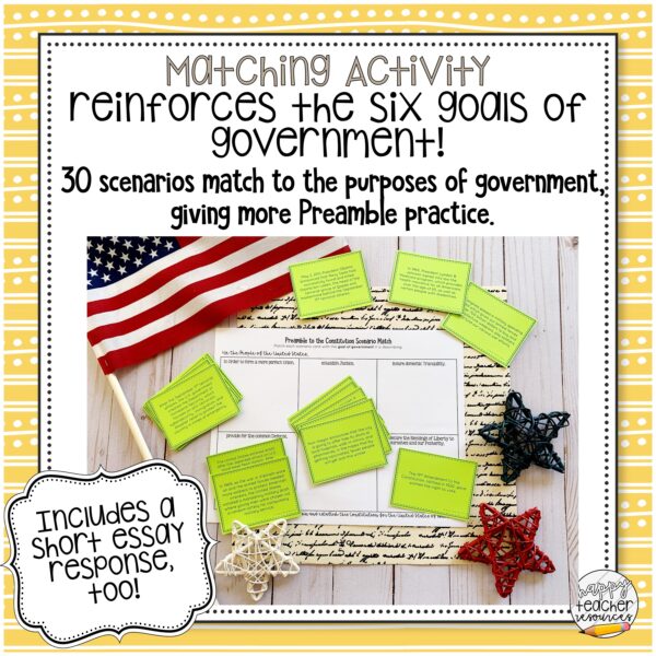 Preamble to the Constitution Bundle thumbnail reads, "Matching Activity reinforces the six goals of government!"