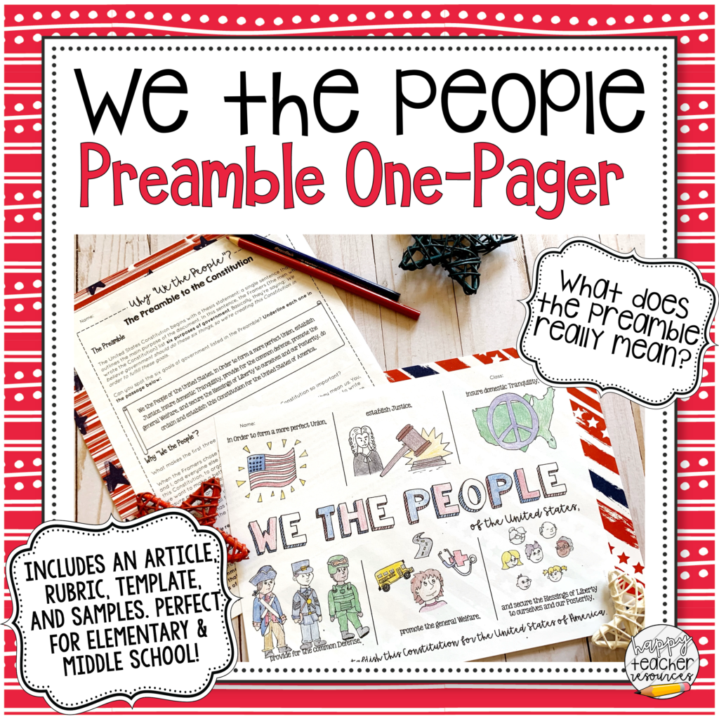  we the people preamble to the constitution one pager activity happy