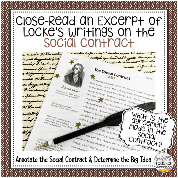 Social Contract thumbnail reads: Close-read an excerpt of Locke's writings on the social contract