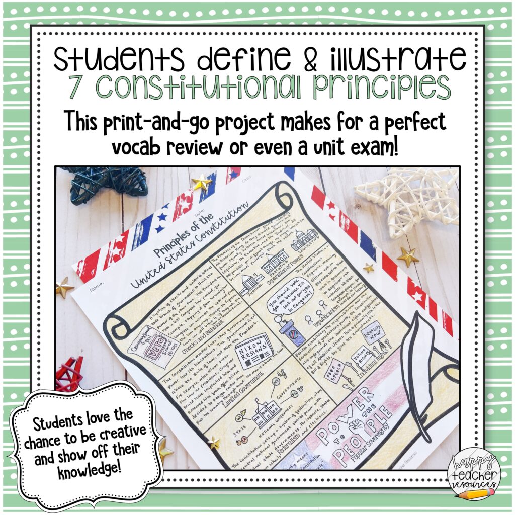 Principles of the constitution one pager project happy teacher resources