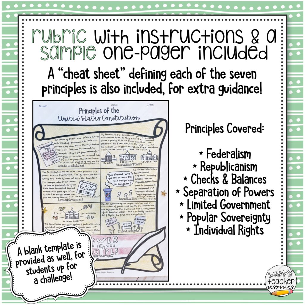 Principles of the constitution one pager project happy teacher resources