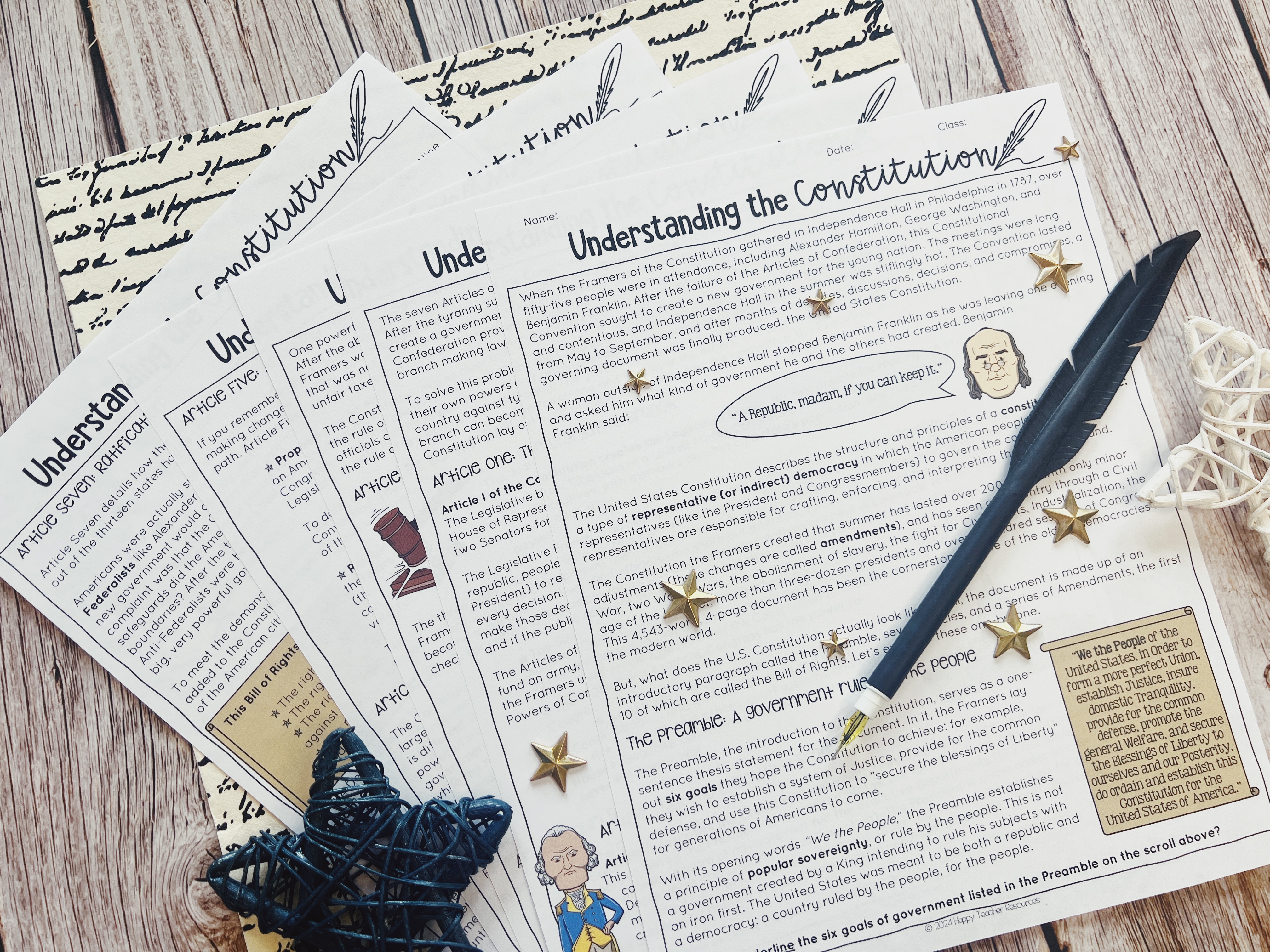 Understanding the Constitution article displayed on a table.