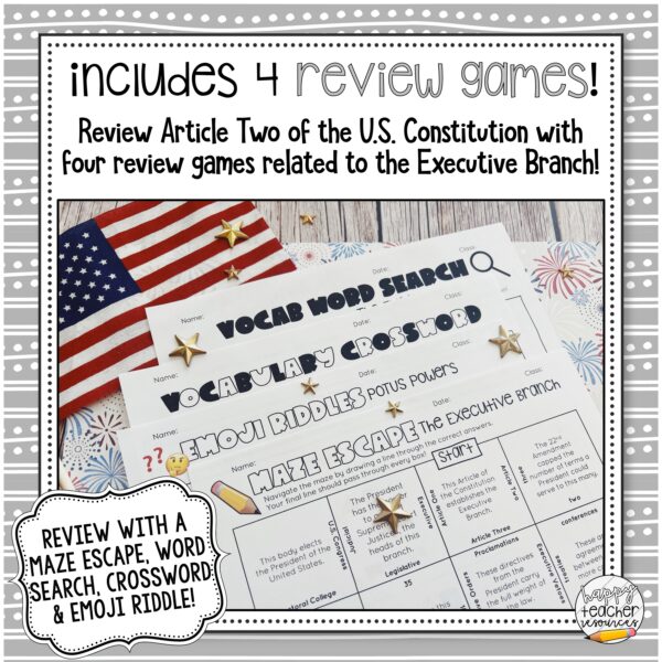 Executive Branch Review Games thumbnail reads "includes 4 review games"