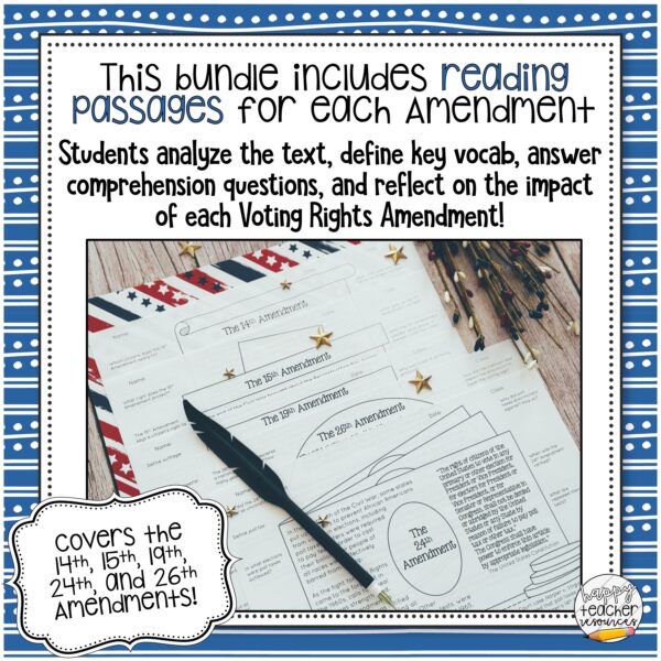 Voting Rights Amendments Bundle thumbnail says: This bundle includes reading passages for each Amendment!