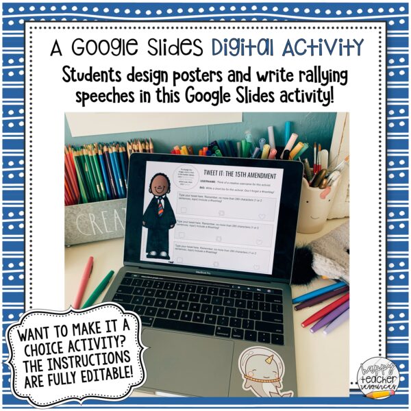 Voting Rights Amendments Bundle thumbnail says: A Google Slides Digital Activity