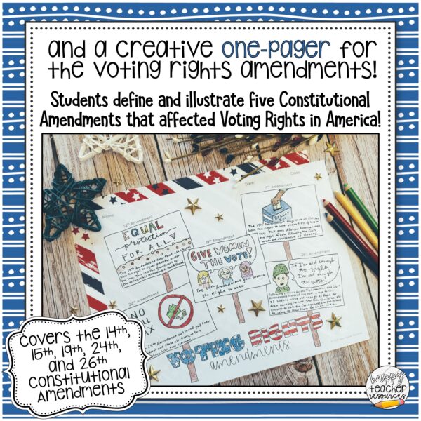 Voting Rights Amendments Bundle thumbnail says: And a Creative One-Pager for the Voting Rights Amendments!