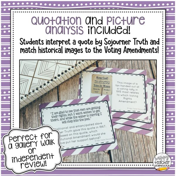 Voting Rights Amendments thumbnail reads: Quotation and Picture Analysis included!