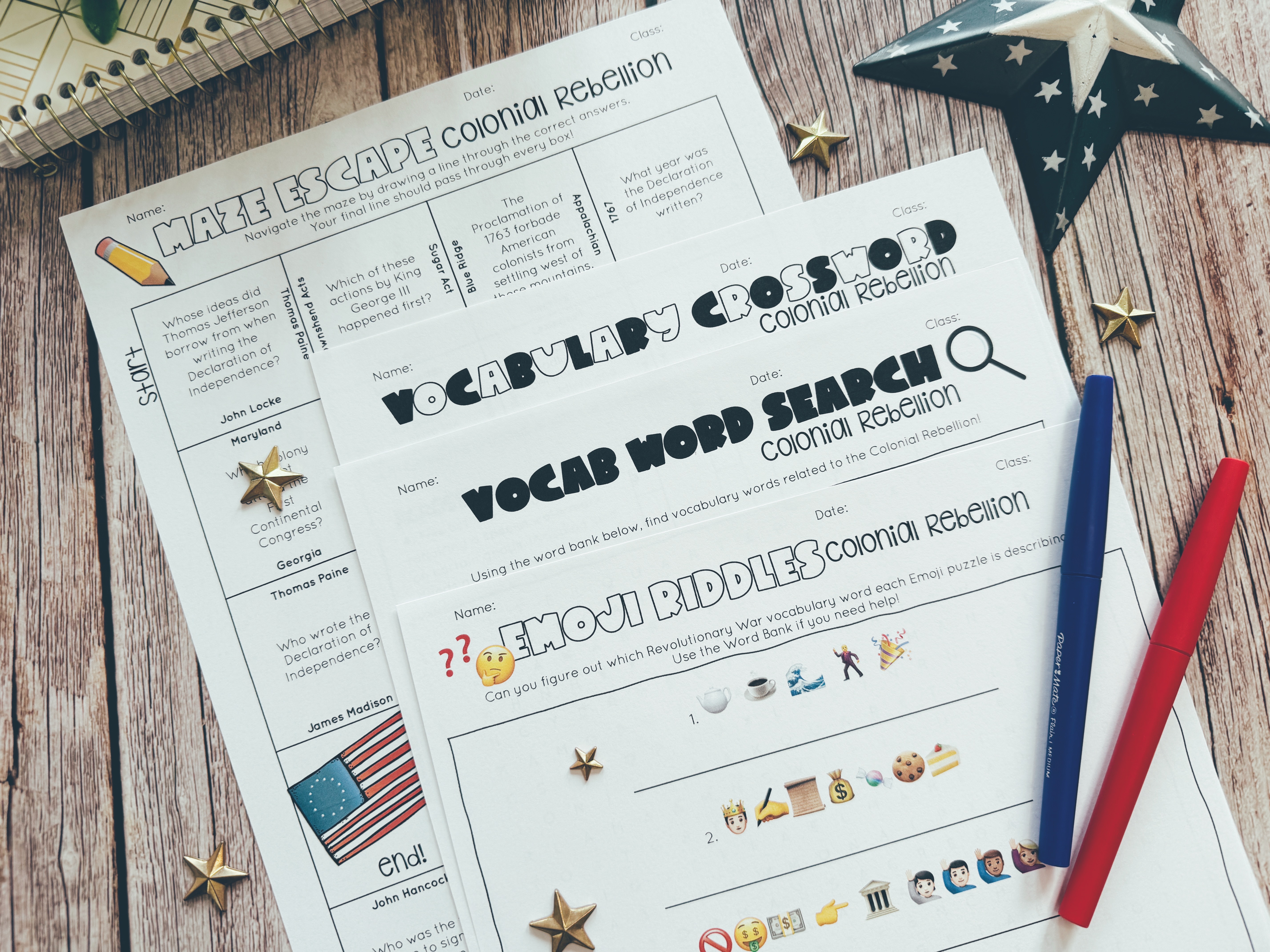 American Revolution Review Puzzles