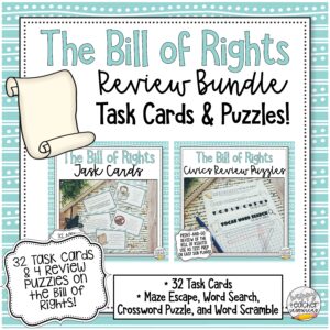 Bill of Rights Review Activities: Task Cards & Vocab Puzzles | Civics & History