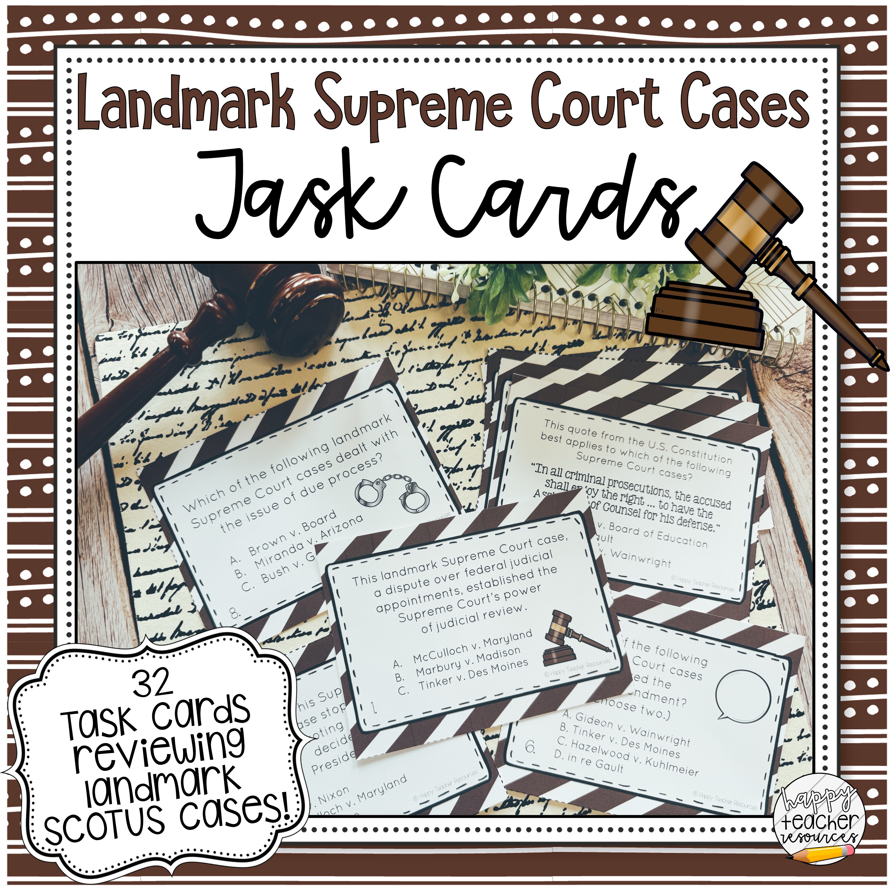 Landmark Supreme Court Case Civics Task Cards Judicial Branch Review