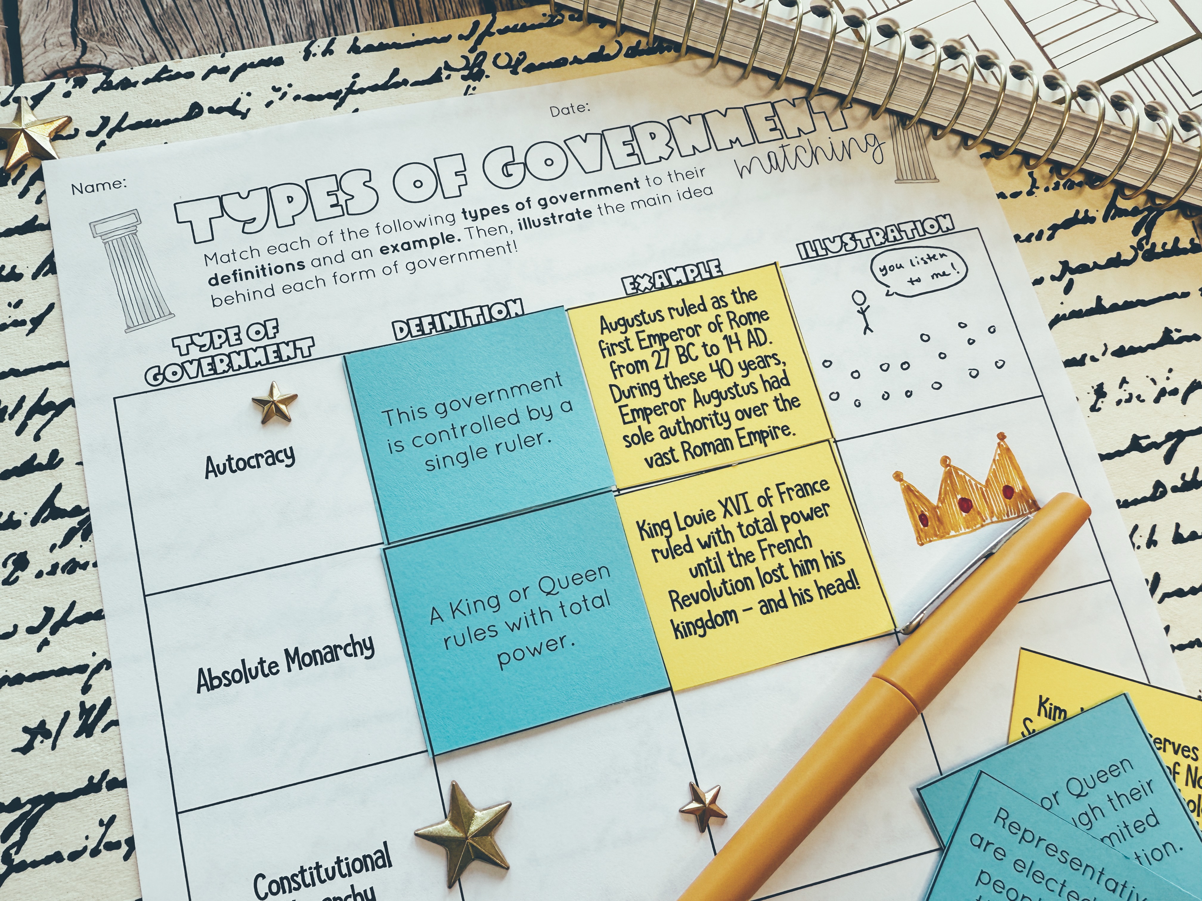 Types of Government Matching Activity for Civics and American Government