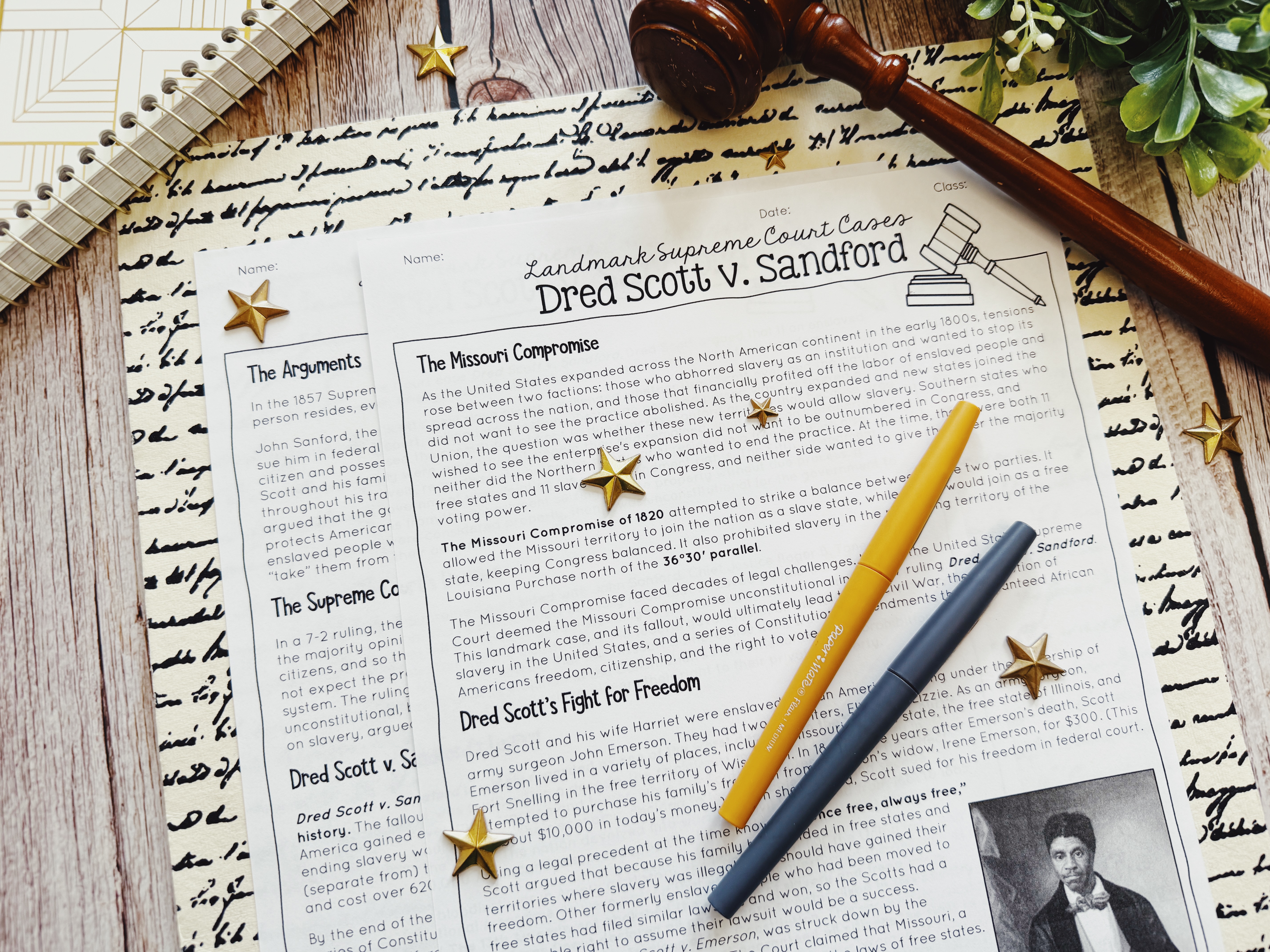 Dred Scott v. Sandford Landmark Supreme Court Case Article is displayed on a table