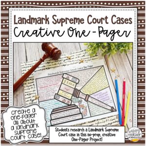 Landmark Supreme Court Cases One-Pager Activity for Civics, American Government, and American History thumbnail