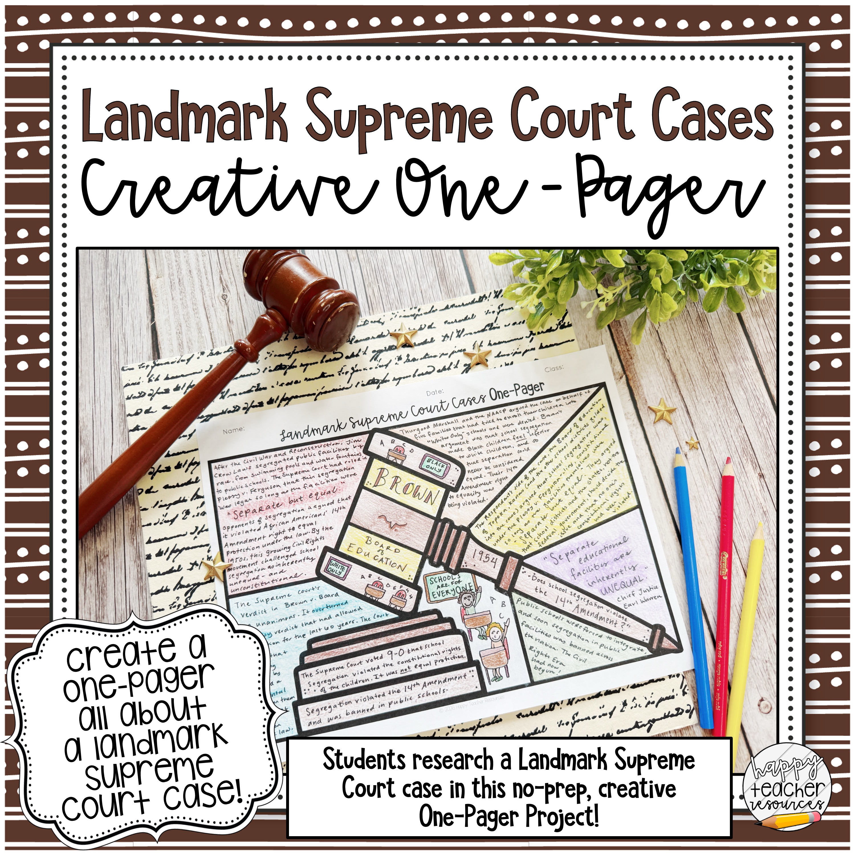Landmark Supreme Court Cases One-Pager Activity for Civics, American Government, and American History thumbnail