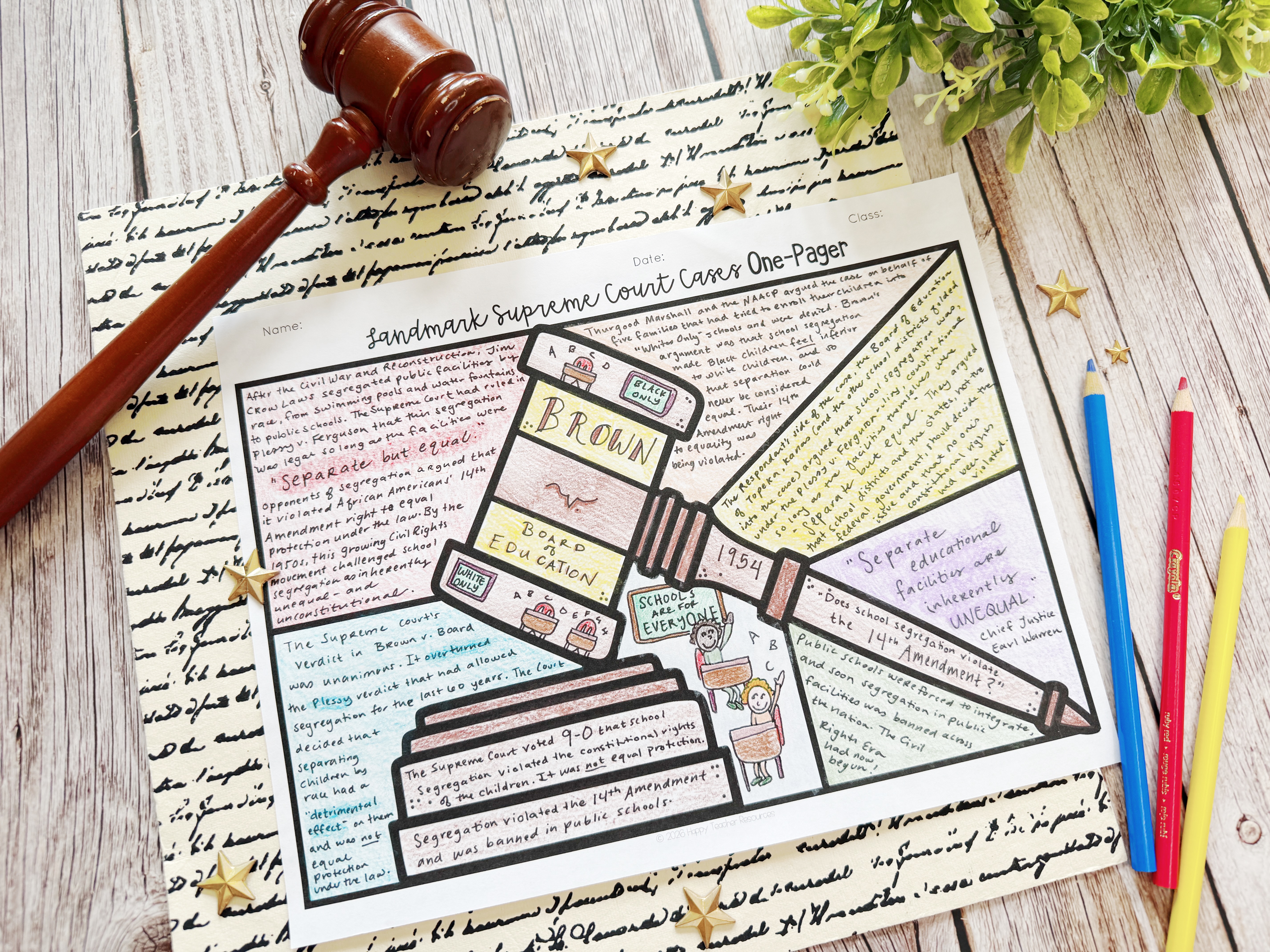 Landmark Supreme Court Cases One-Pager Activity for Civics, American Government, and American History